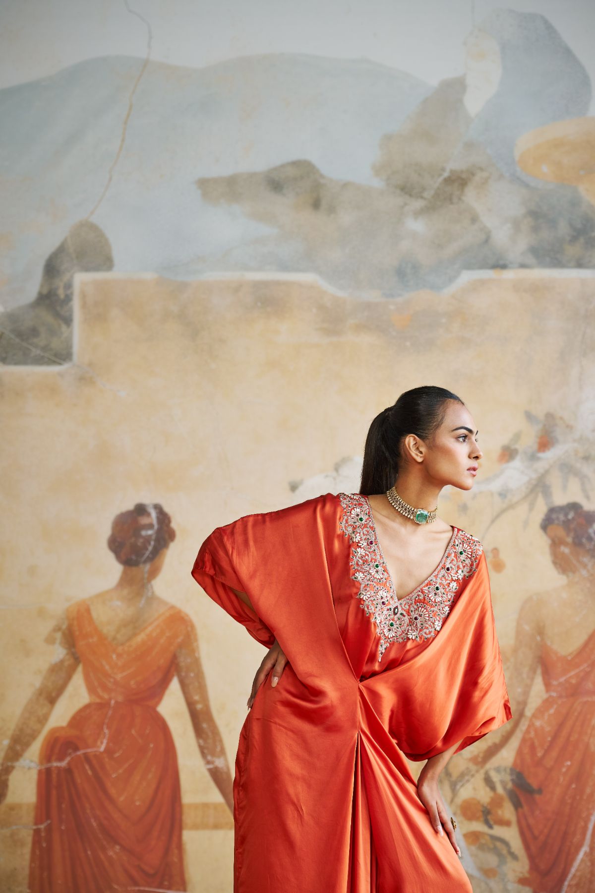 Tangerine jeweled kaftan