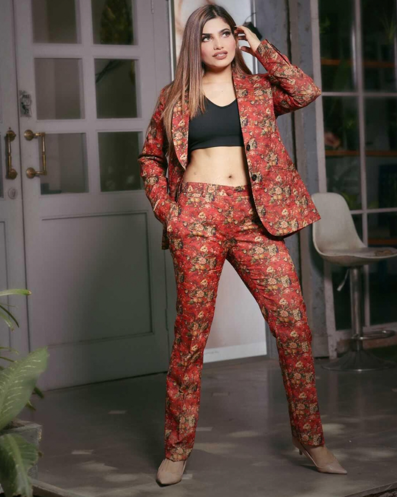 Guneet Virdi in Crimson Red Printed Pant Suit