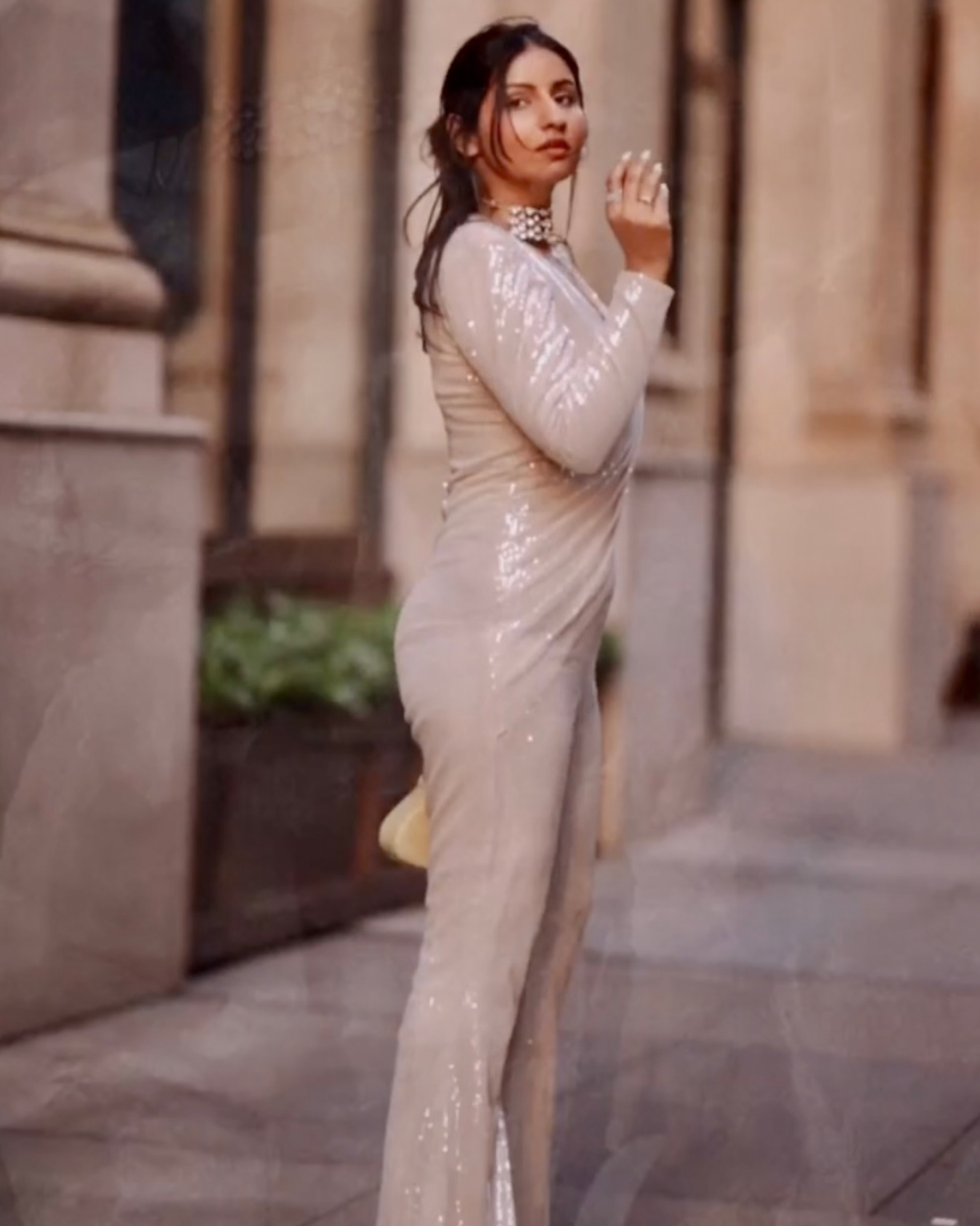 Neha Roa in Champagne beige draped jumpsuit