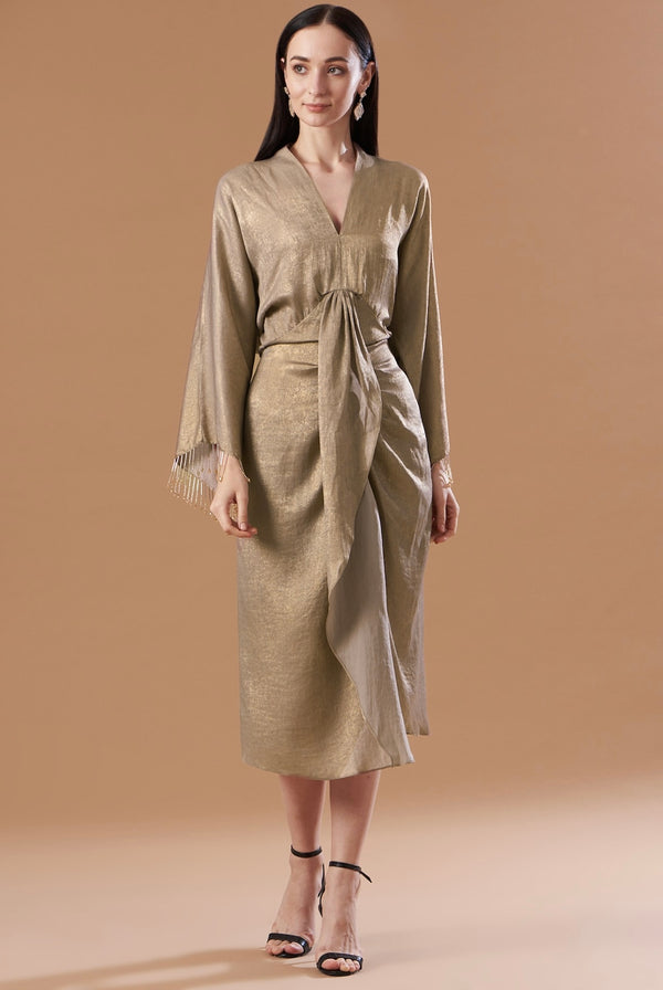 Hazel  gold  draped kaftan dress