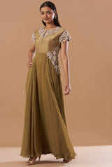 Sand gold hand embroidered gown