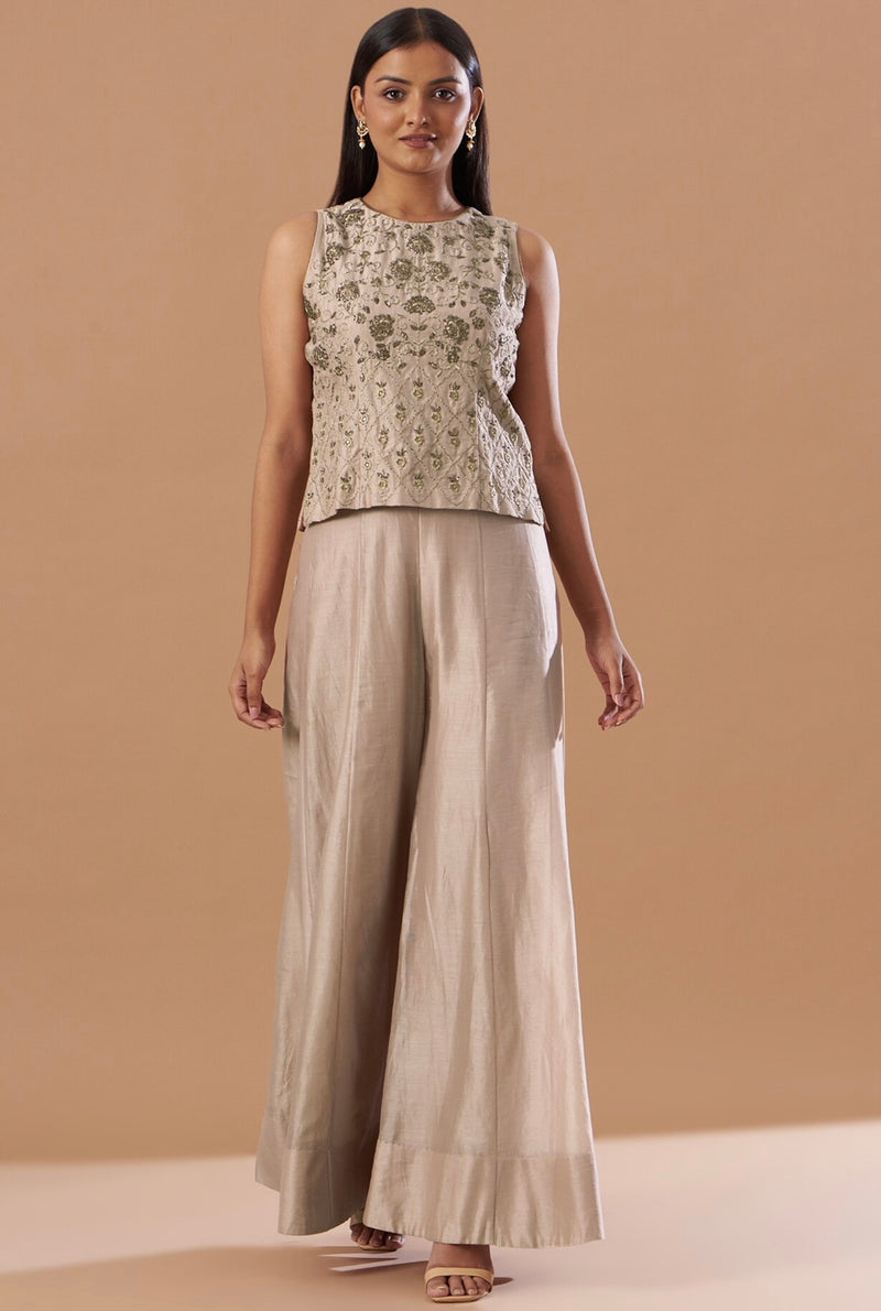 Blush pink Hand embroidered top with flared pants
