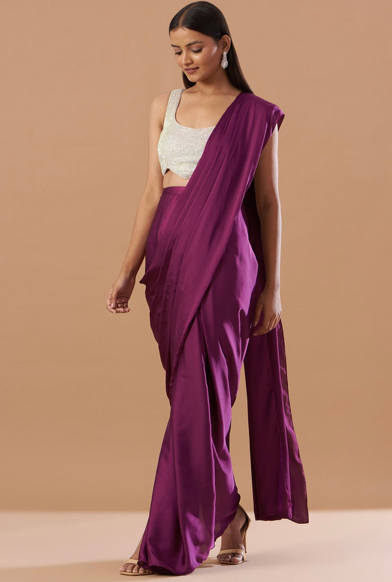 Grape violet satin saree with swaroski blouse