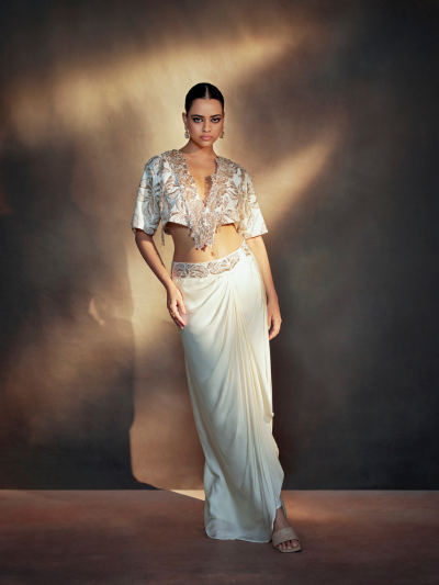 Ivory drape skirt set