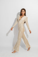 Champagne beige draped jumpsuit