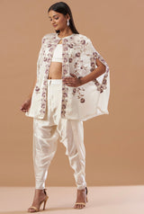 Pearl White Cape with blouse& dhoti set