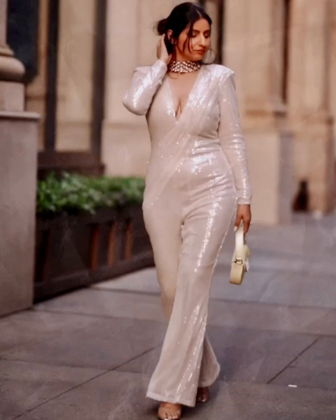 Neha Roa in Champagne beige draped jumpsuit