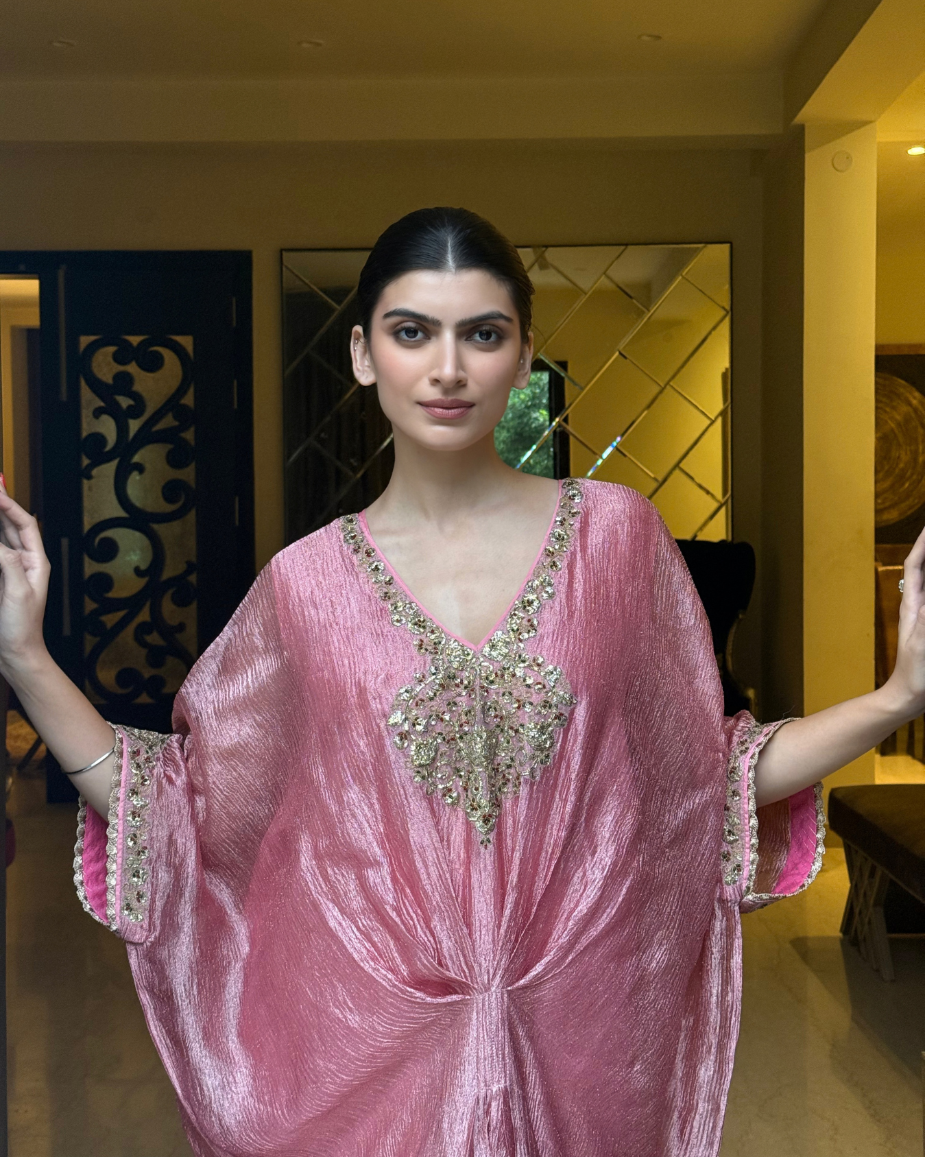Seher Kochhar in ROSE PINK embroidered KAFTAN