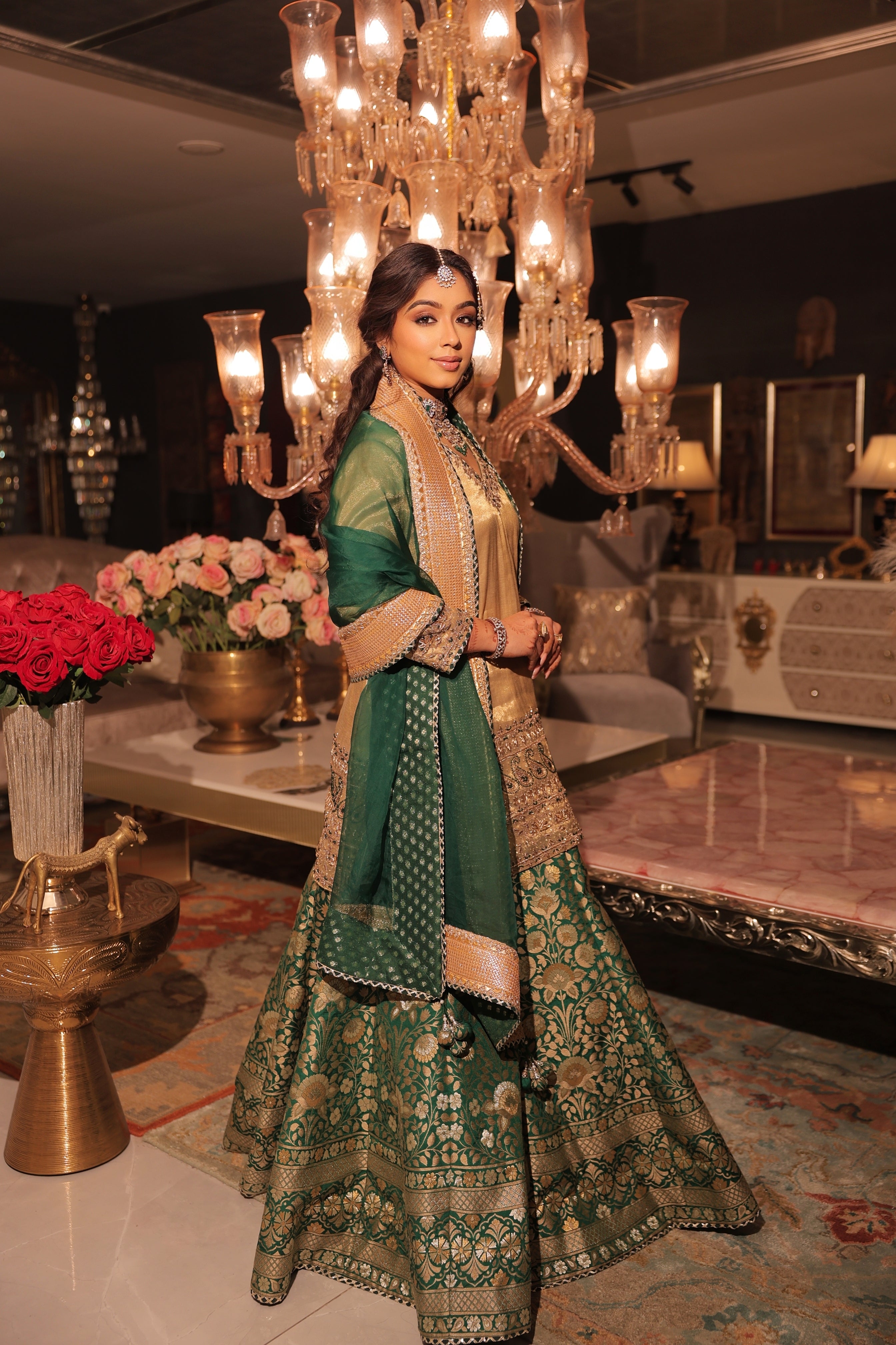 Beige and green suit set