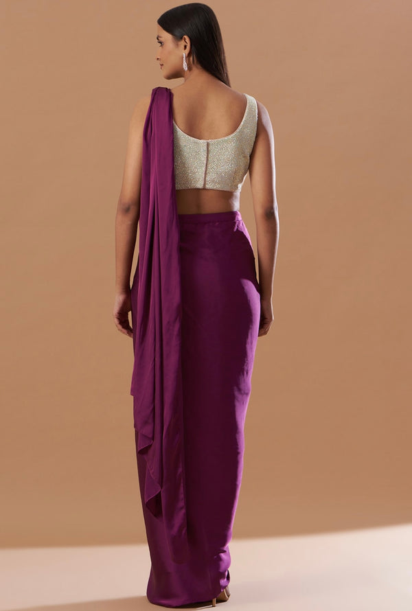 Grape violet satin saree with swaroski blouse