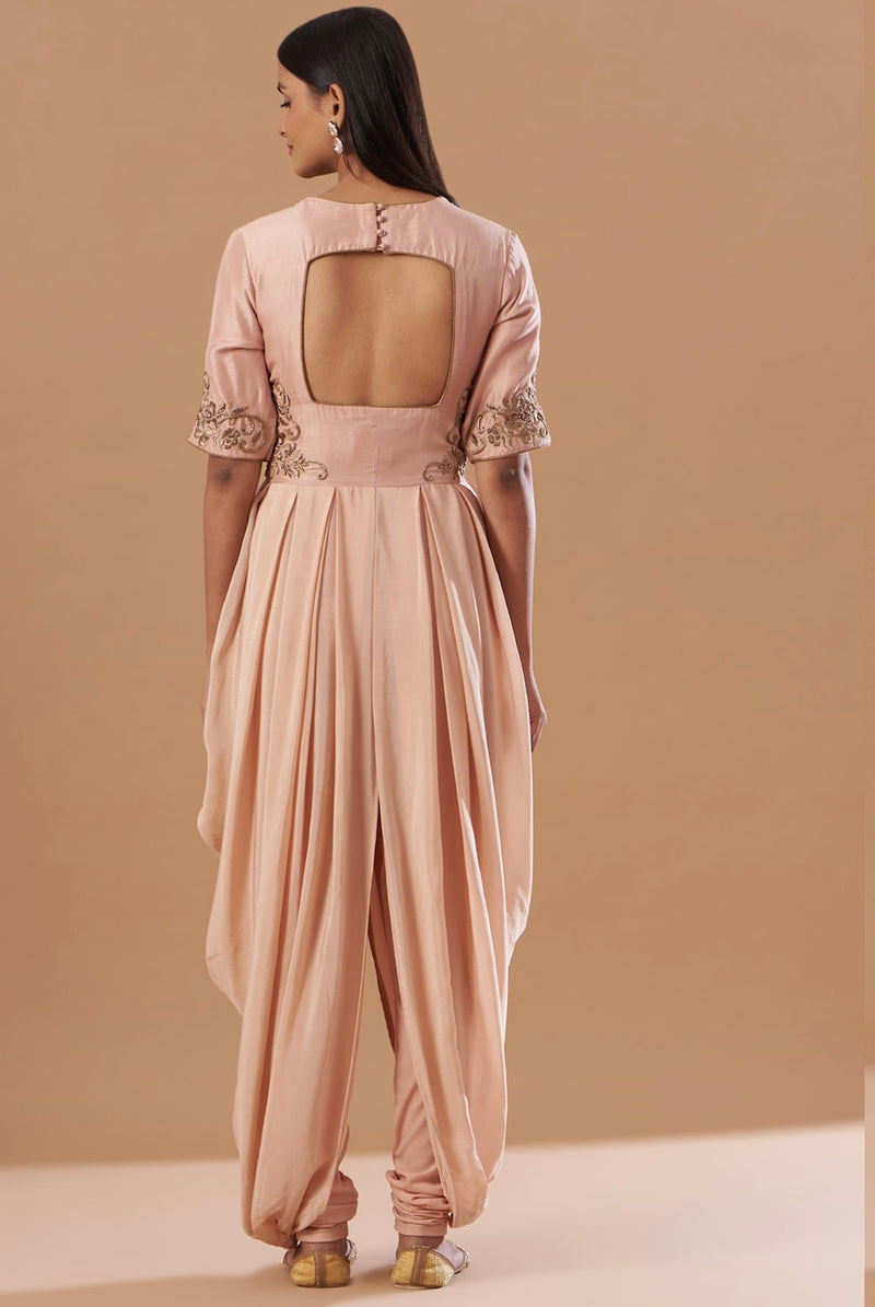 Blush Pink embroidered draped Jumpsuit with churidar