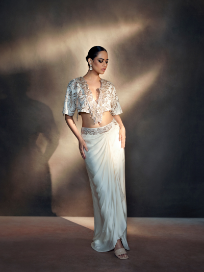 Ivory drape skirt set