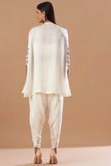 Pearl White Cape with blouse& dhoti set