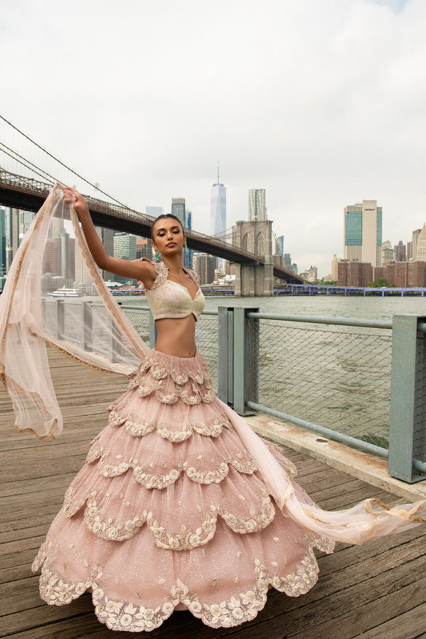 Rose gold-hued  embroidered lehenga set