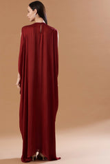 Barn red long hand embroidered kaftan dress