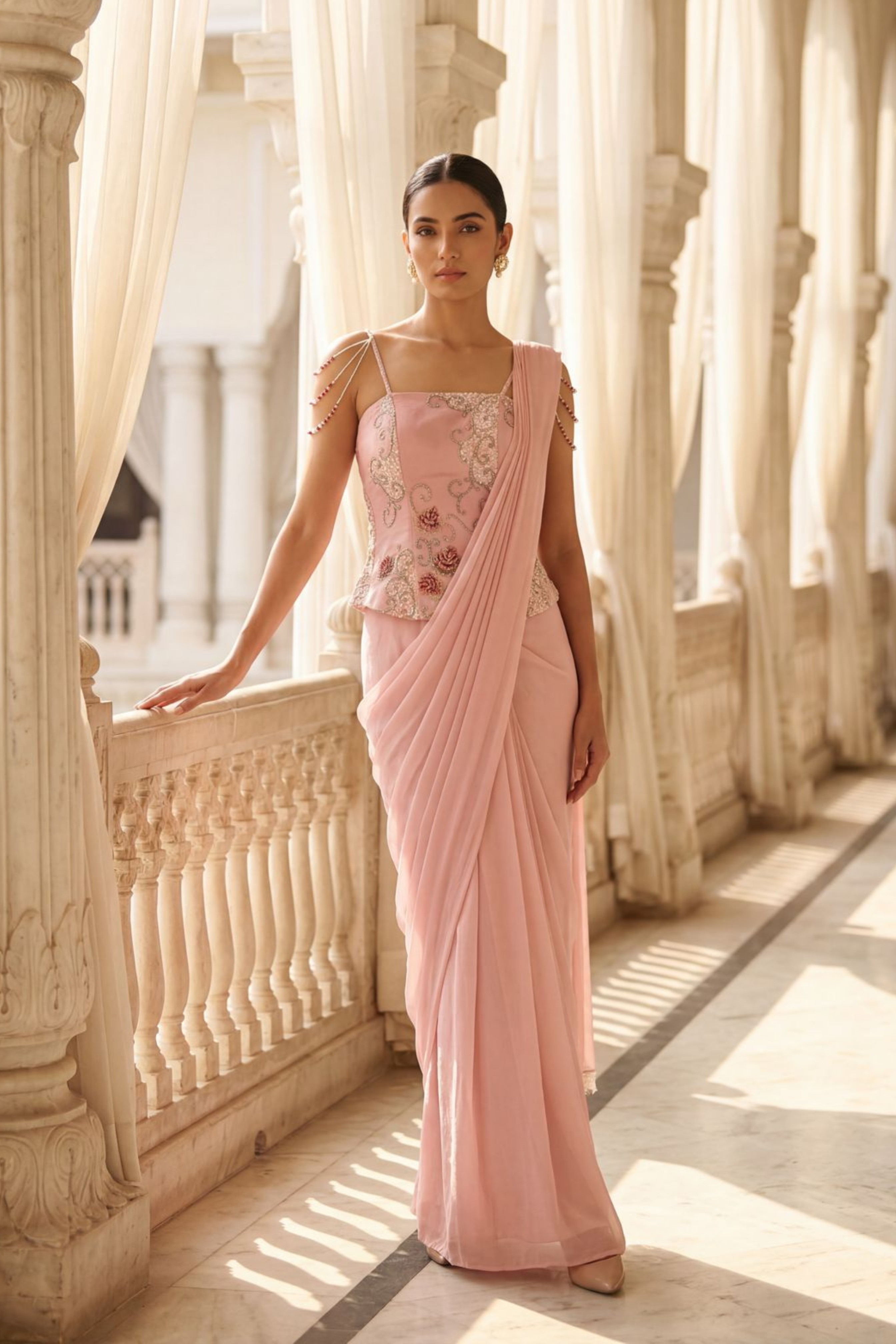 BLUSH PINK CORSET SAREE