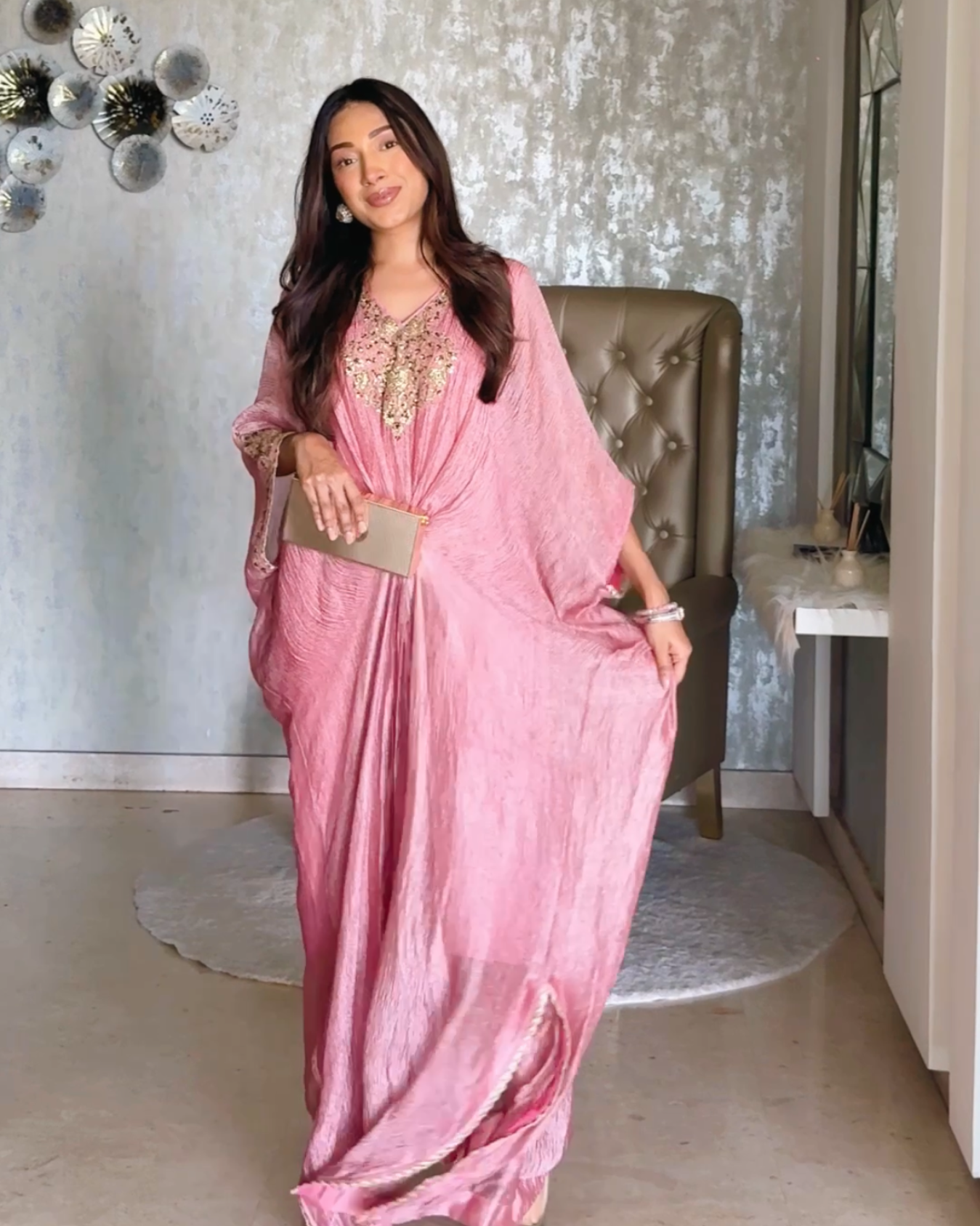 Cipia in ROSE PINK embroidered KAFTAN