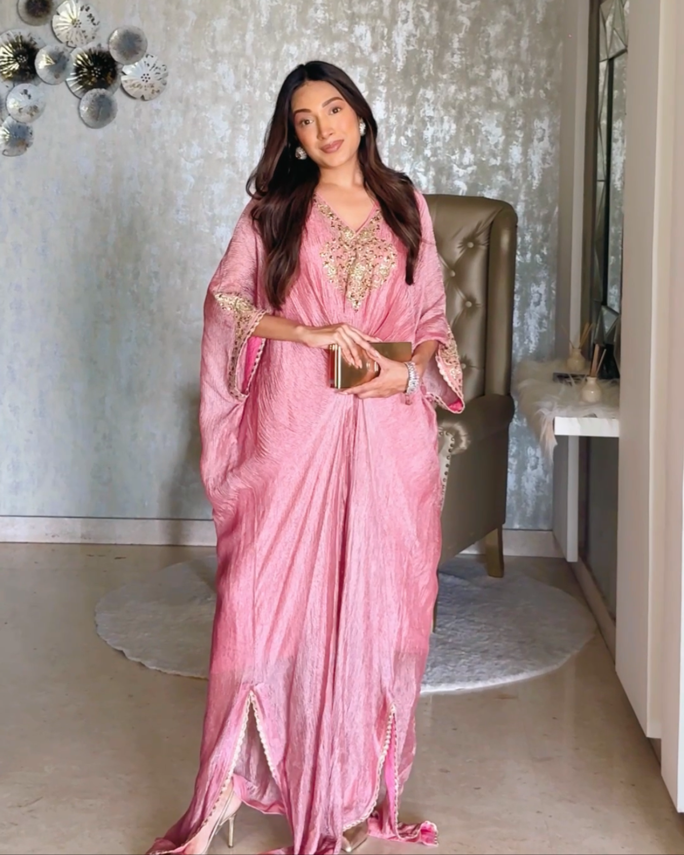Cipia in ROSE PINK embroidered KAFTAN