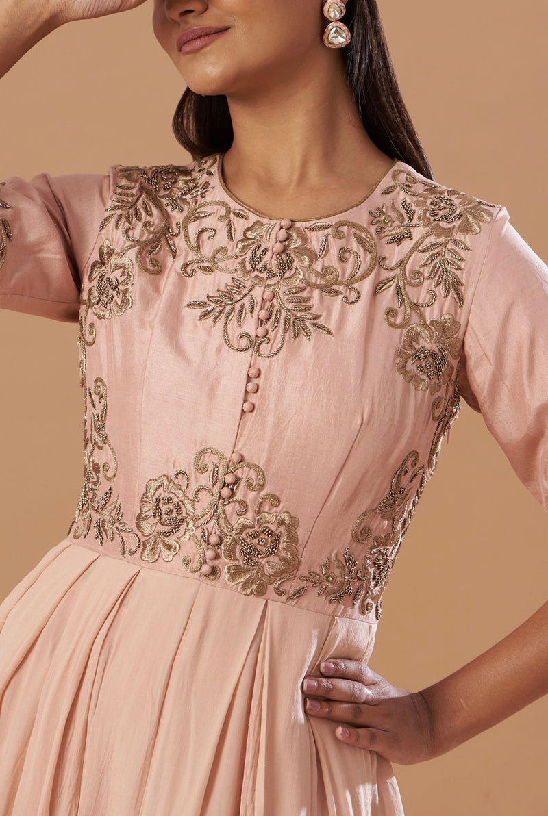 Blush Pink embroidered draped Jumpsuit with churidar