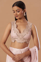 Blush pink Pure silk saree with embroidered blouse
