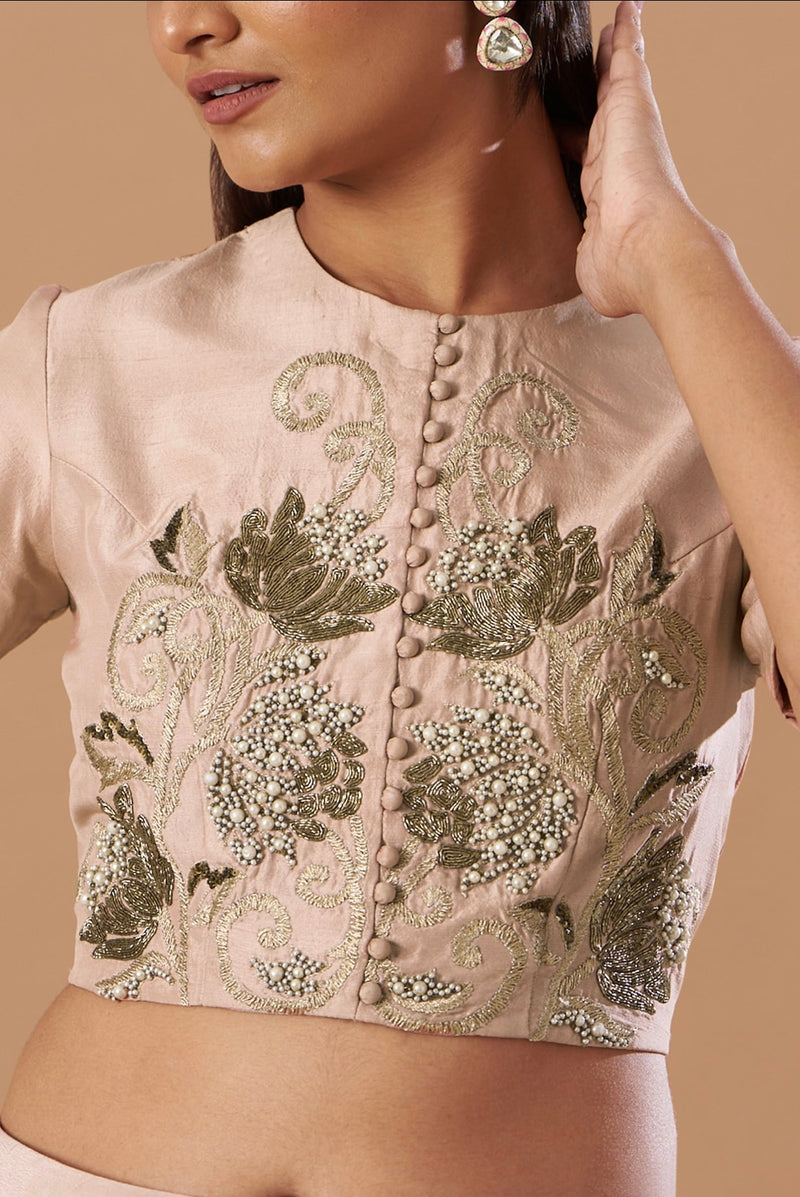 Blush pink  embroidered Crop top with draped pants