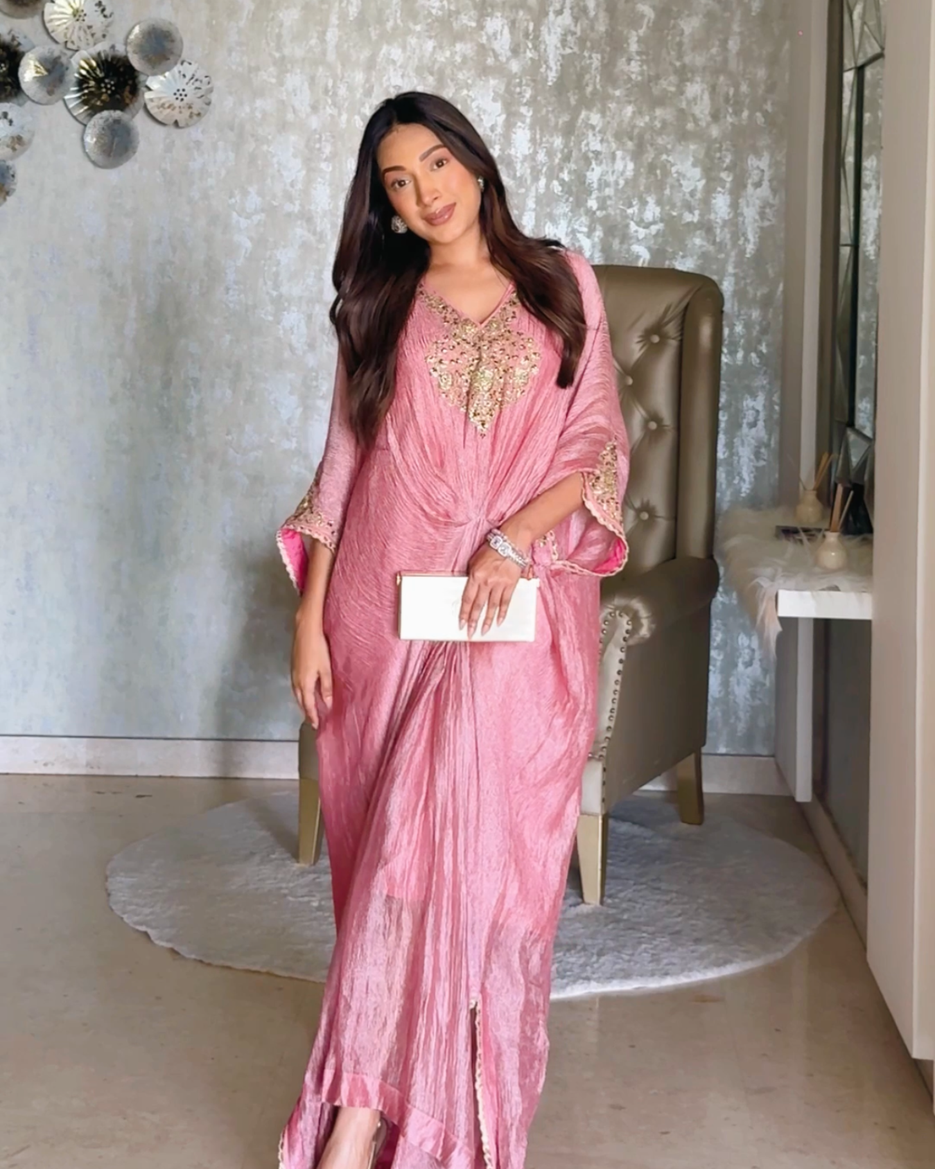 Cipia in ROSE PINK embroidered KAFTAN