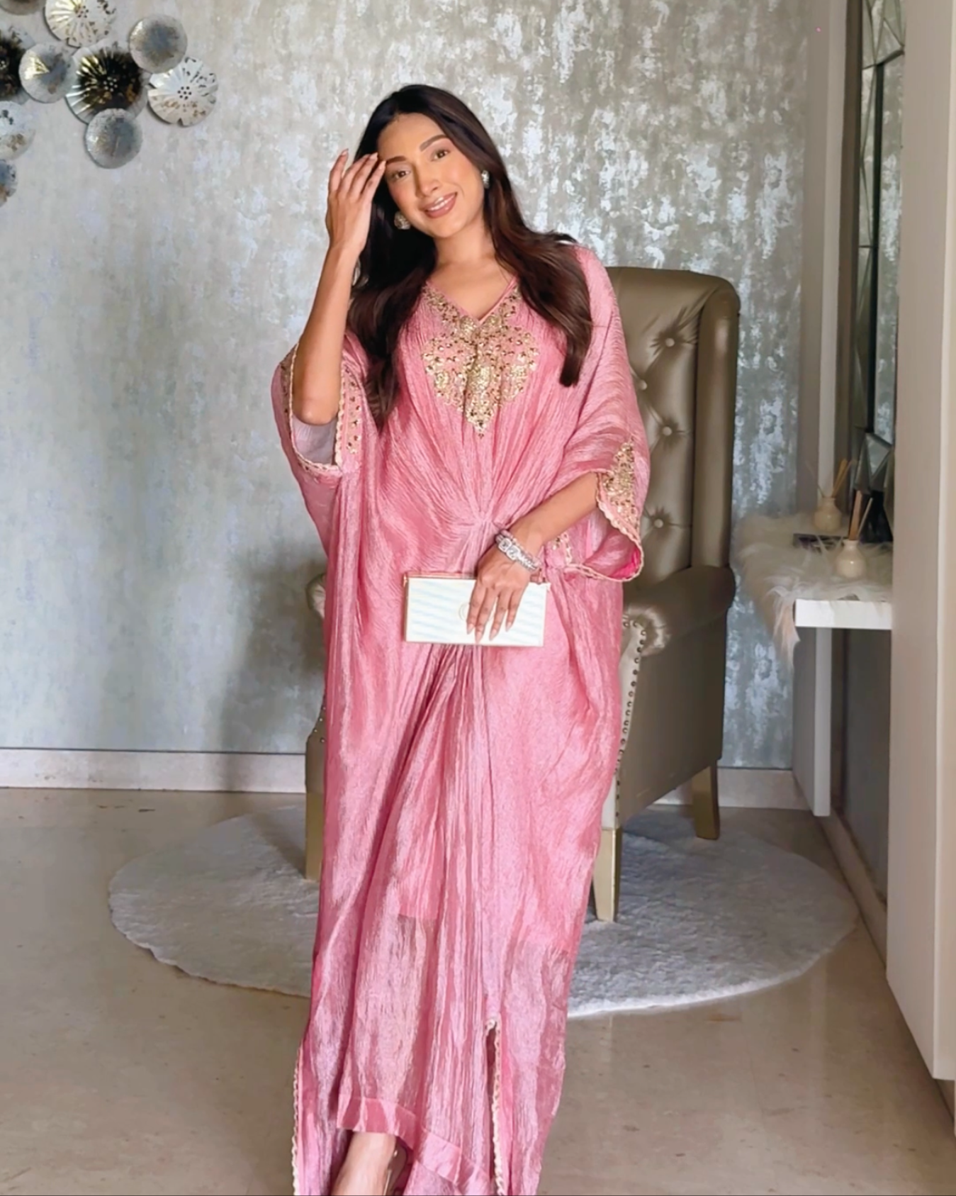 Cipia in ROSE PINK embroidered KAFTAN