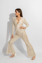 Champagne beige draped jumpsuit