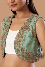 Turquoise embroidered antique bolero with dhoti pant set