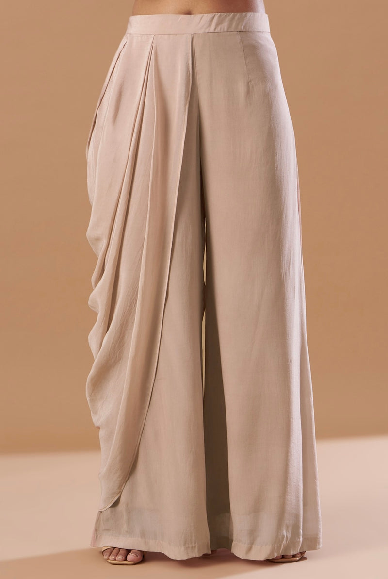 Blush pink  embroidered Crop top with draped pants