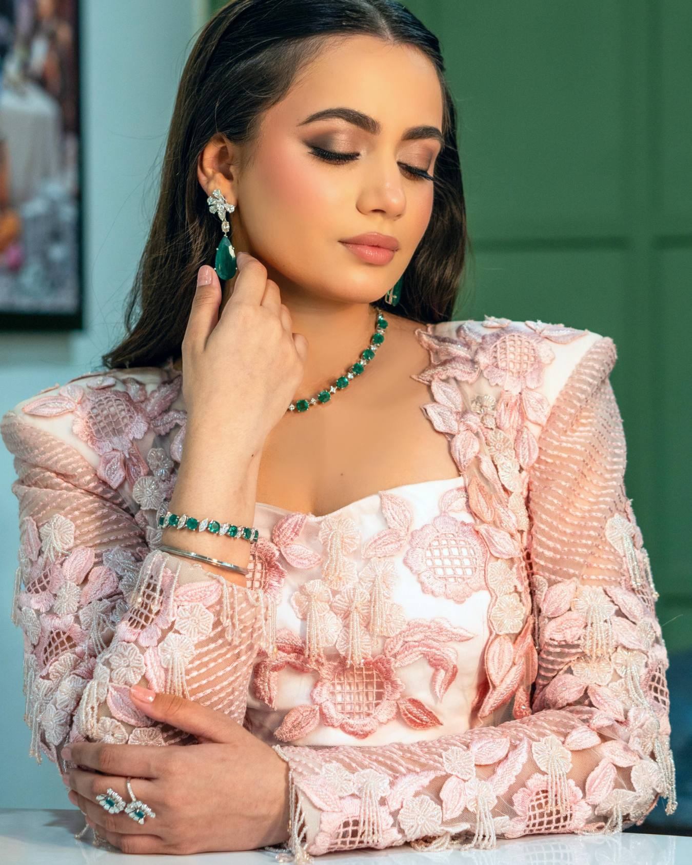 Our beautiful AB Muse in Rose pink floral long jacket set