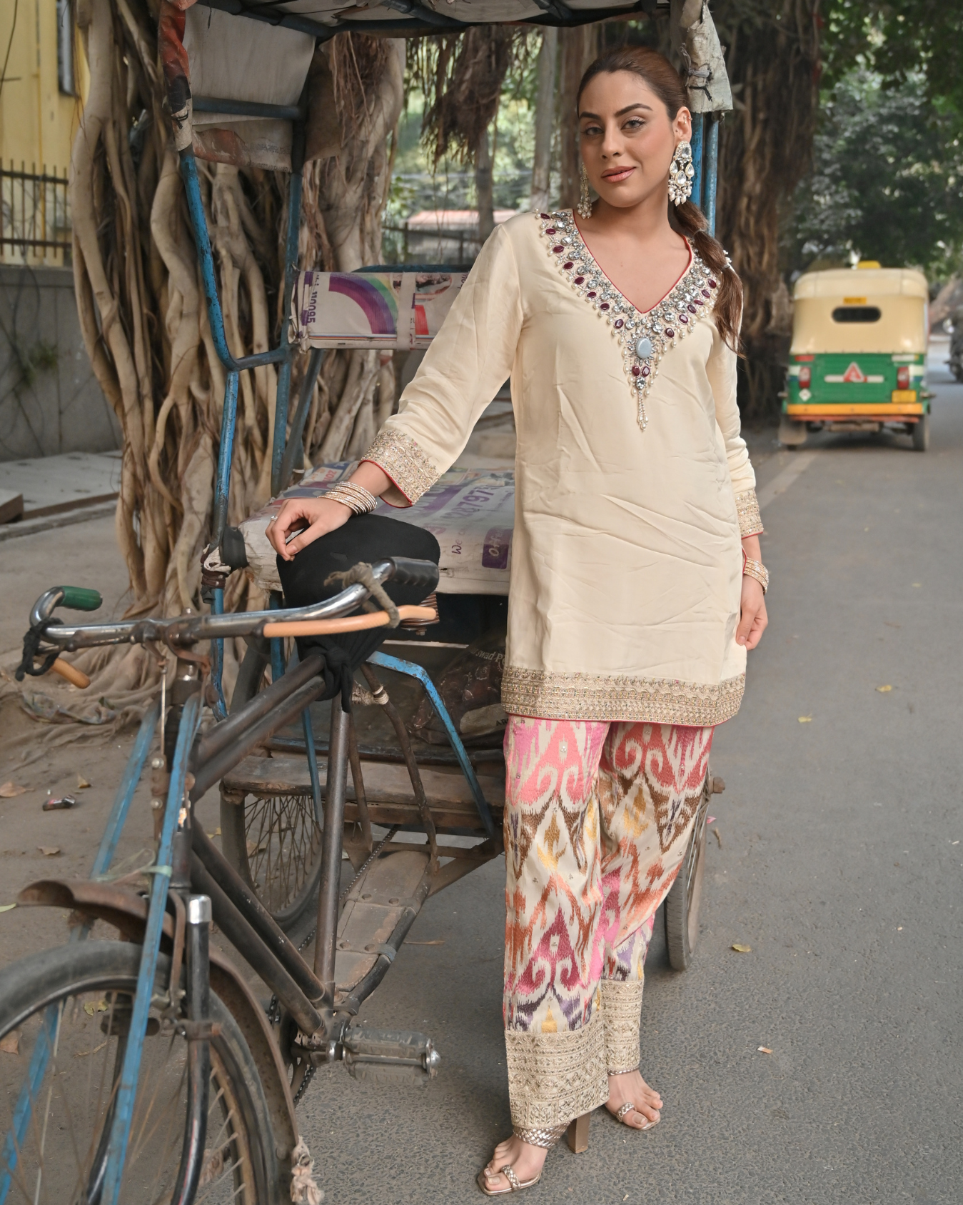 KRITIKA BHASIN in Jeweled short kurta set in red stones