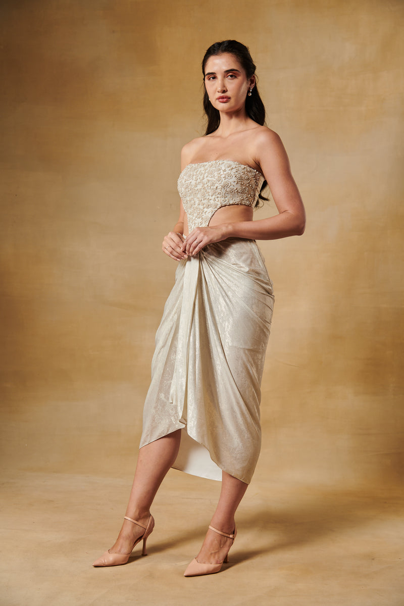 Pearl white tube drape dress