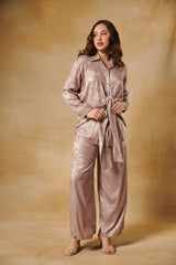 Blush colour foil texture co-ord set with wide leg pants