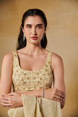 Light gold beaded embroidery ruffle saree