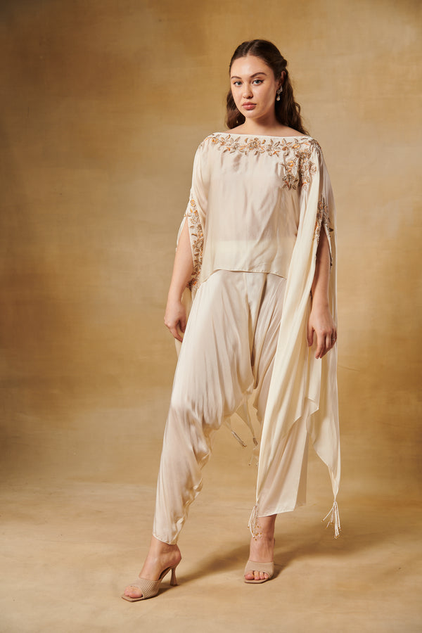 Cream white co-ord with draped pants