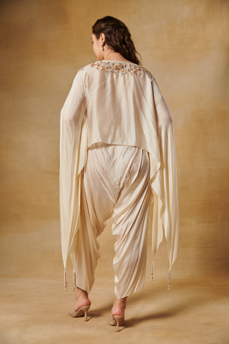 Cream white co-ord with draped pants