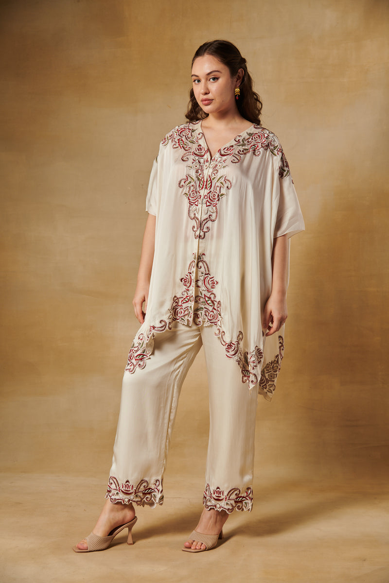 Ivory kimono top co-ord set with straight pants