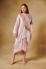 Nude pink kimono co-ord set with drape skirt