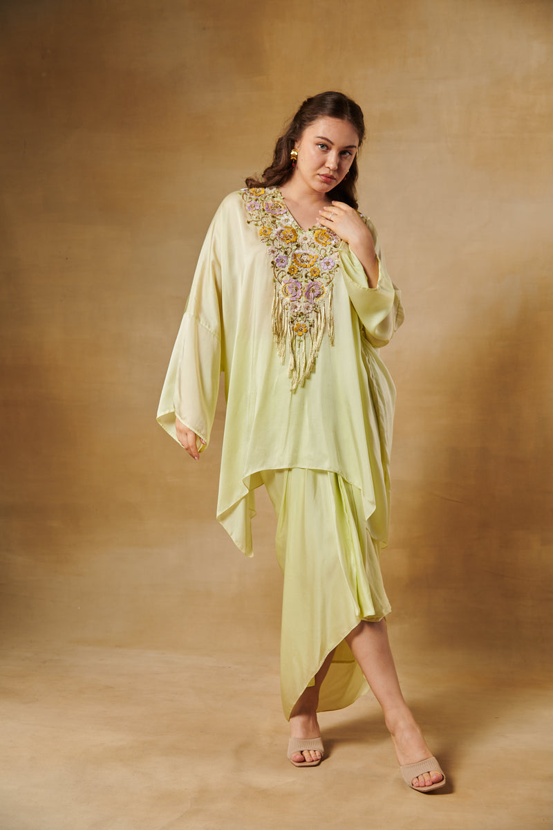 Mint green kimono co-ord set with drape skirt
