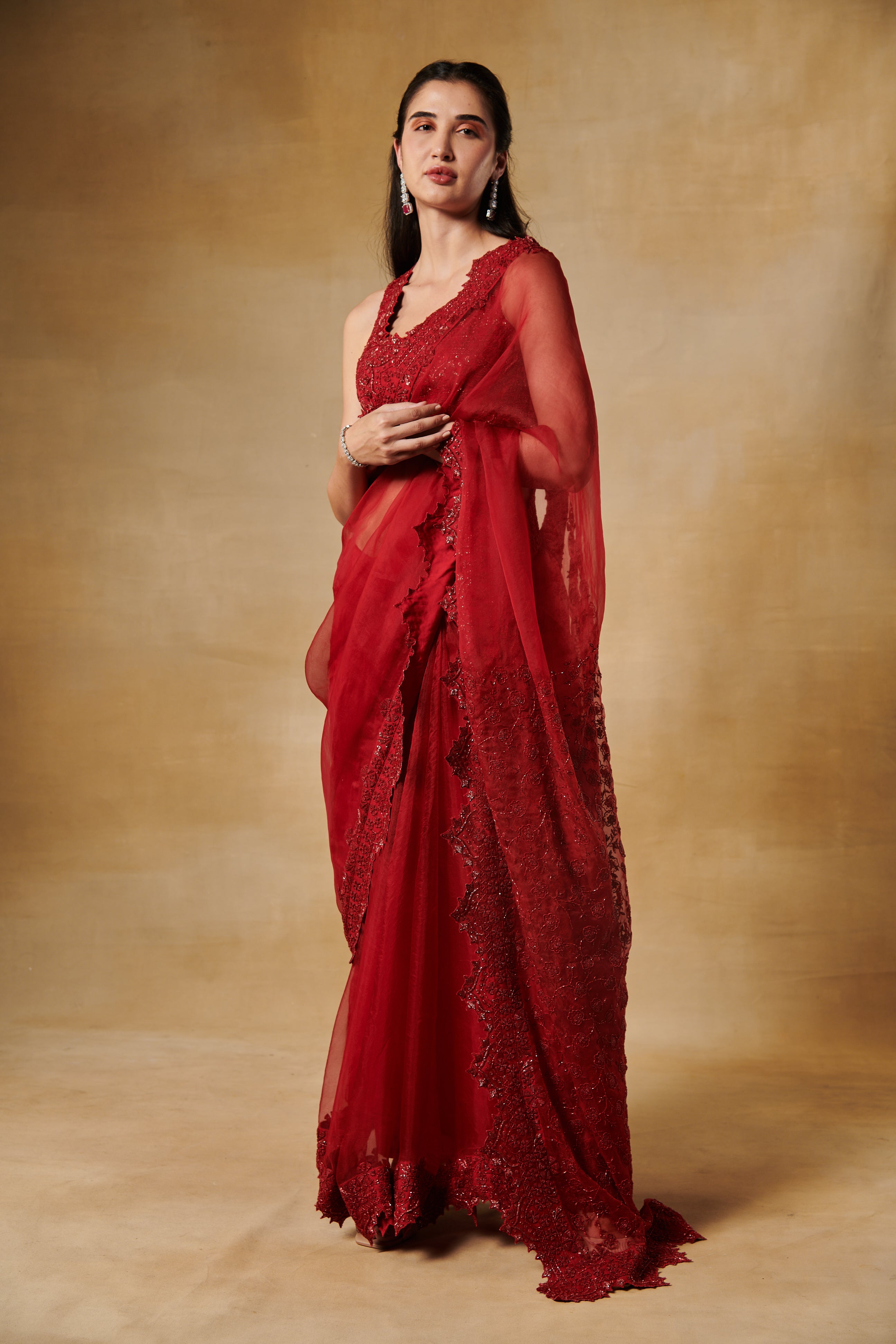 Barn red cutdanasaree set