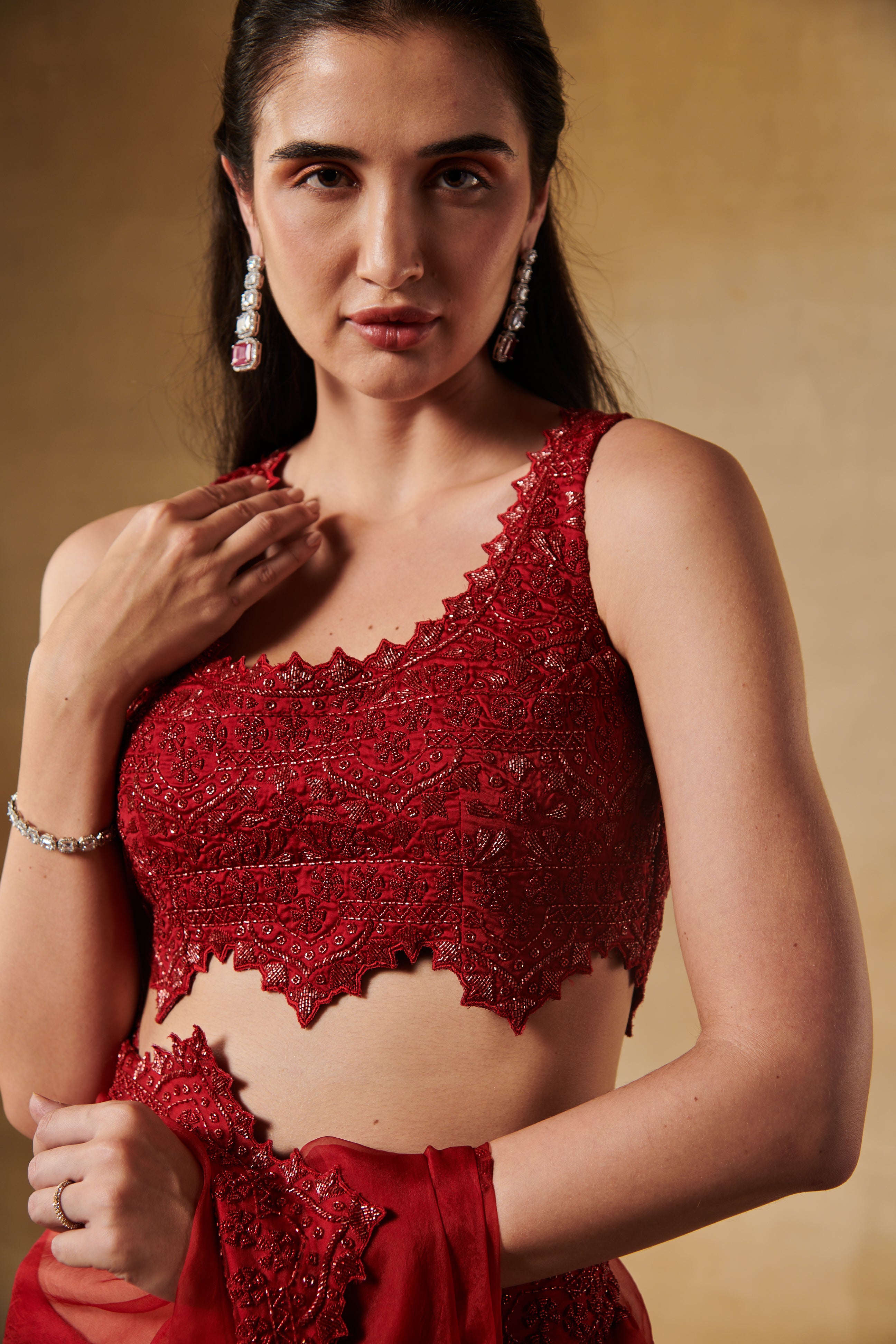 Barn red cutdanasaree set