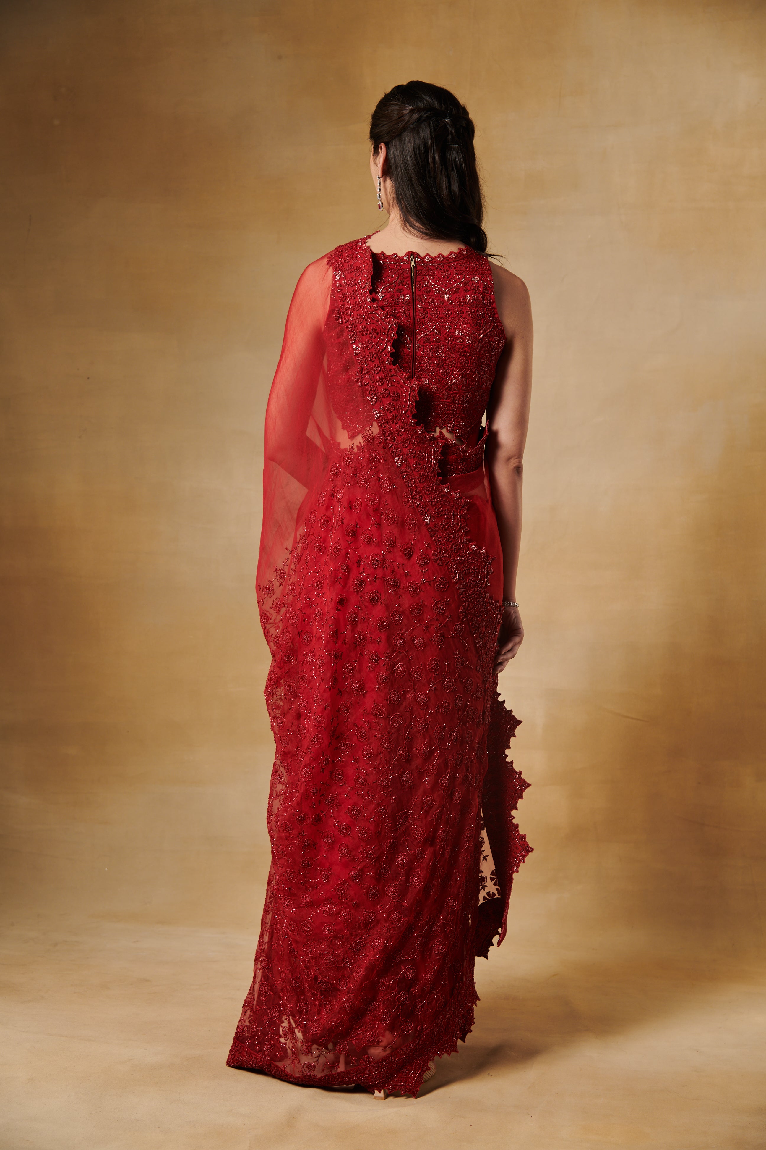 Barn red cutdanasaree set