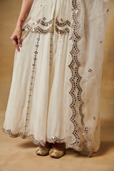 Ivory white mirror work peplum kurta with sharara and dupata