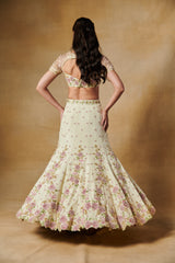 Mint green lehenga set with 3D heavy embroidered floral motifs