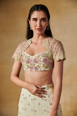 Mint green lehenga set with 3D heavy embroidered floral motifs