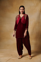 Deep maroon velvet kurta with salwar