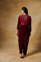 Deep maroon velvet kurta with salwar