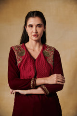 Deep maroon velvet kurta with salwar