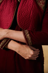 Deep maroon velvet kurta with salwar